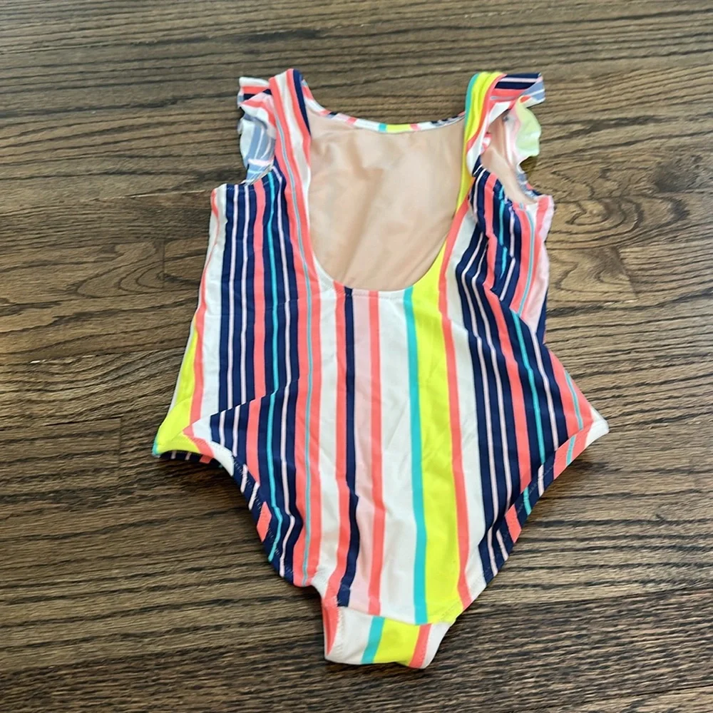 Crewcuts ruffle one piece in pink stripe